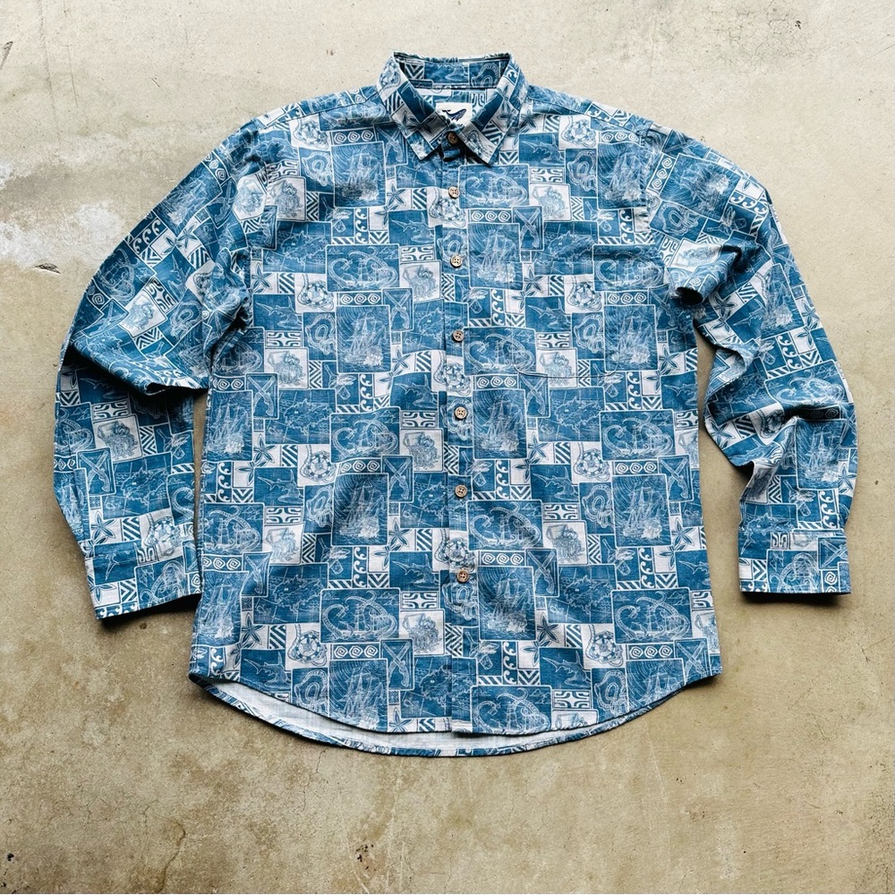 Yiume Blue Patterned Casual Button Down Shirt